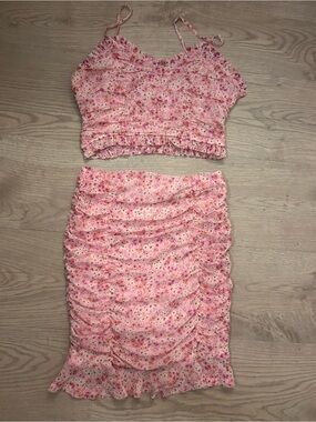 Pink Floral IRIS Ruched Two-Piece Set